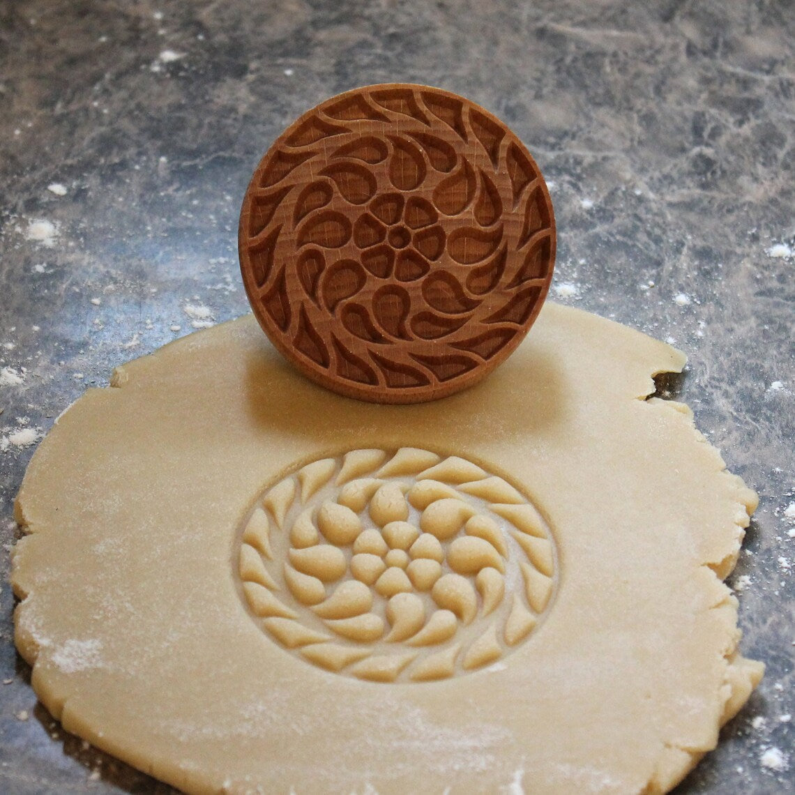 Cookie Stamp Mold in Beech Wood for Embossed Holiday Cookies