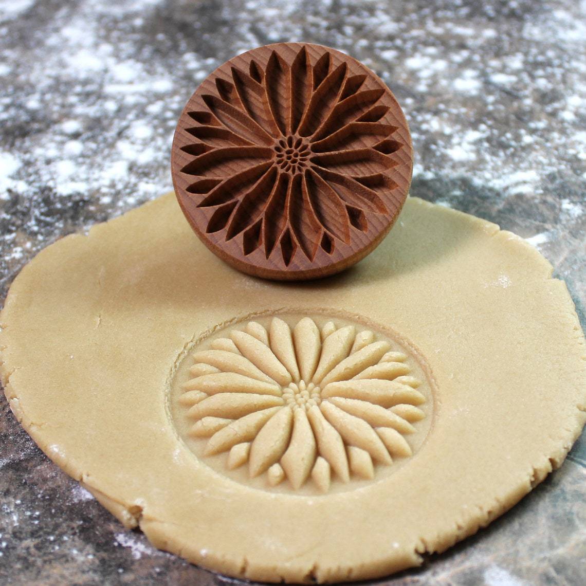 Cookie Stamp Mold in Beech Wood for Embossed Holiday Cookies