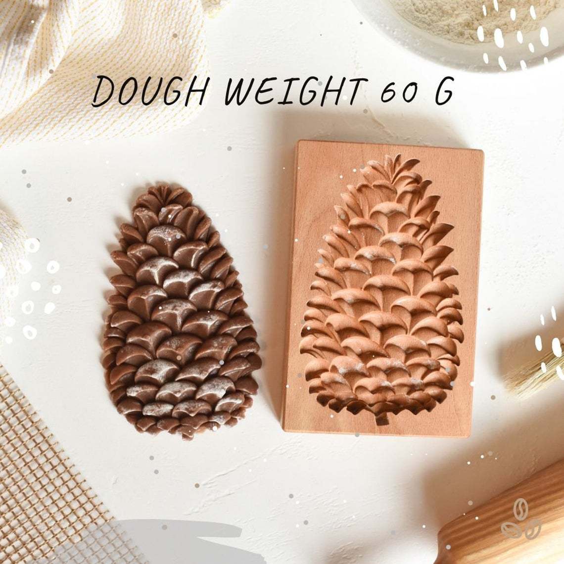 Carved Pine Cone Wooden Cookie Mold for Shortbread