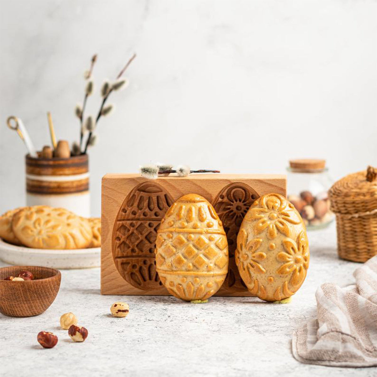 Carved Pine Cone Wooden Cookie Mold for Shortbread