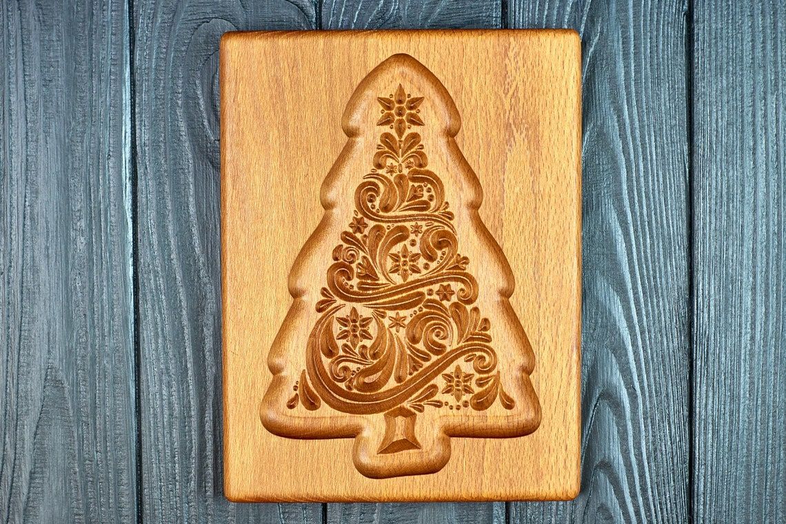 Carved Pine Cone Wooden Cookie Mold for Shortbread