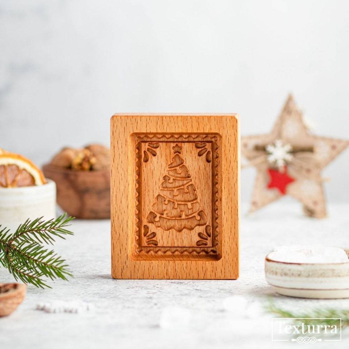 Carved Pine Cone Wooden Cookie Mold for Shortbread