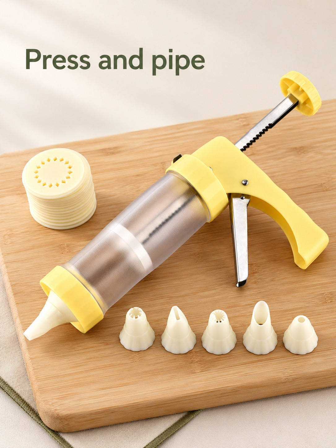 Cookie Press Piping Gun Set with 16 Discs & Nozzles