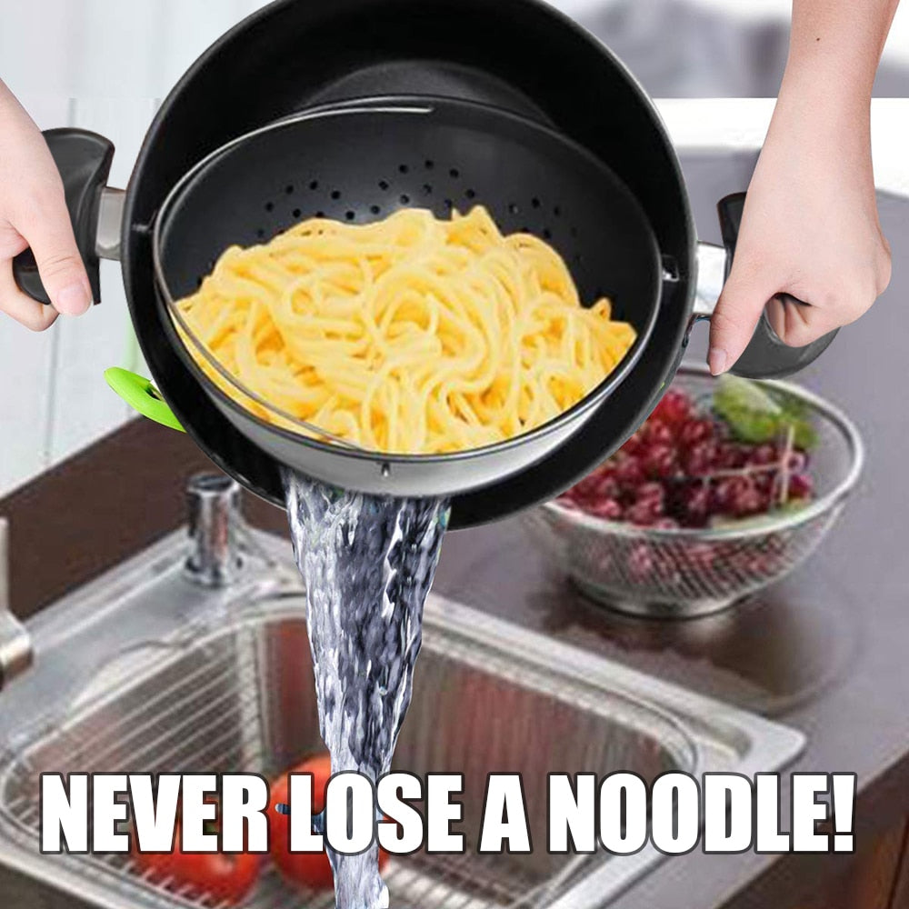 Stockpot with Built-In Strainer for Pasta and Veggies