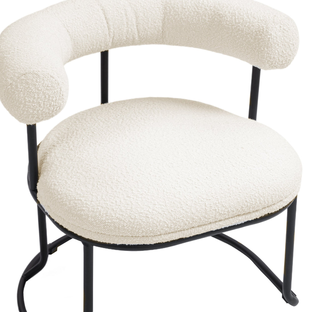 Boucle Dining Chairs Set of 2, Sculptural Curved Backrest