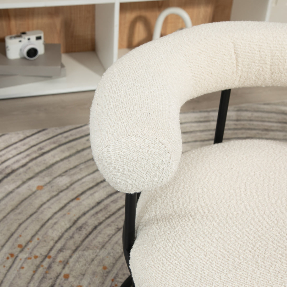 Boucle Dining Chairs Set of 2, Sculptural Curved Backrest