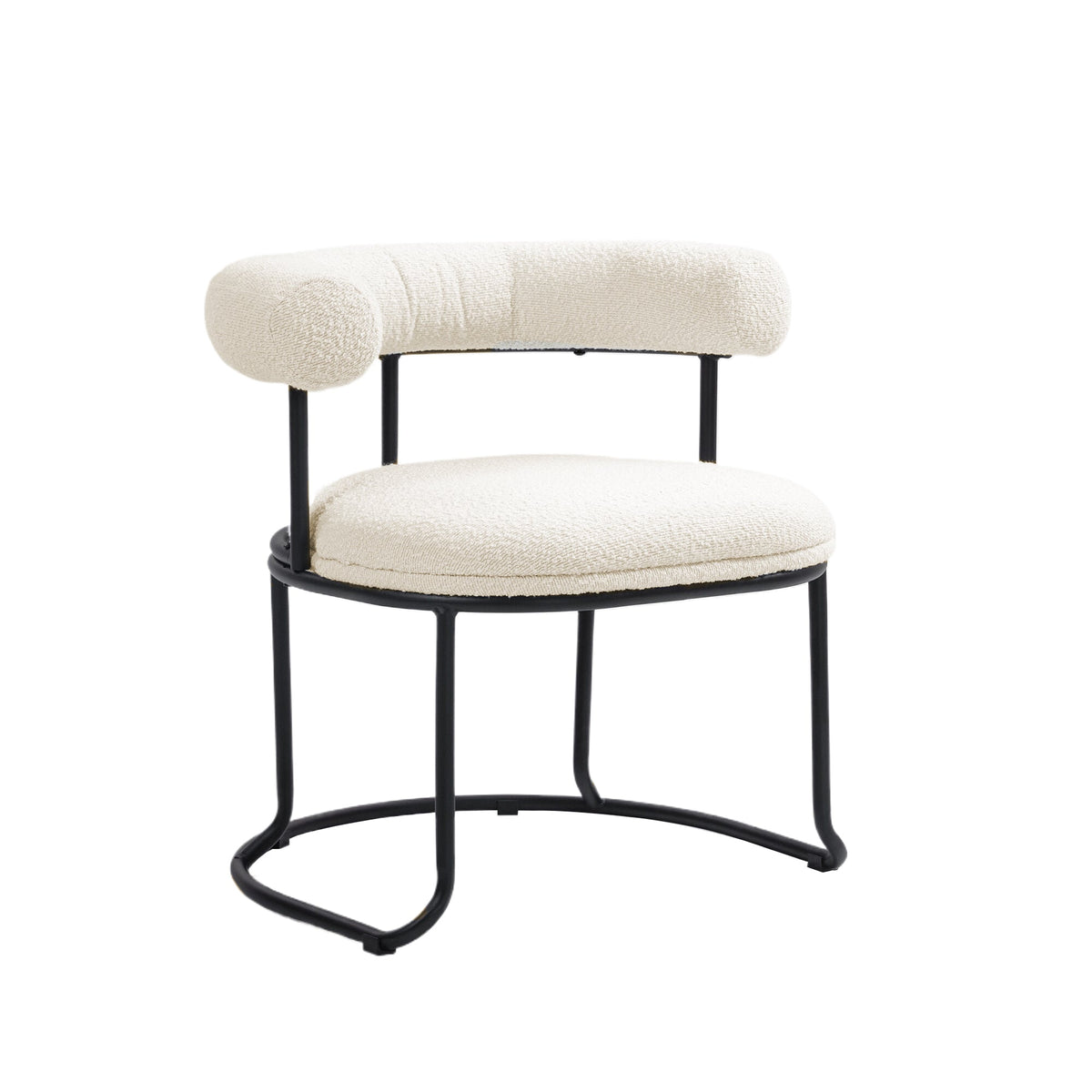 Boucle Dining Chairs Set of 2, Sculptural Curved Backrest