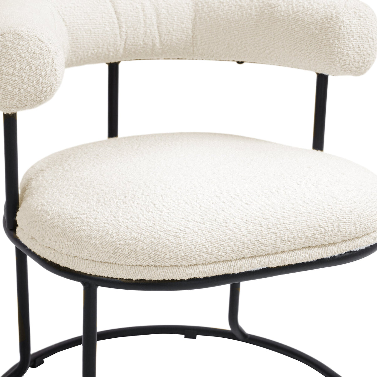 Boucle Dining Chairs Set of 2, Sculptural Curved Backrest