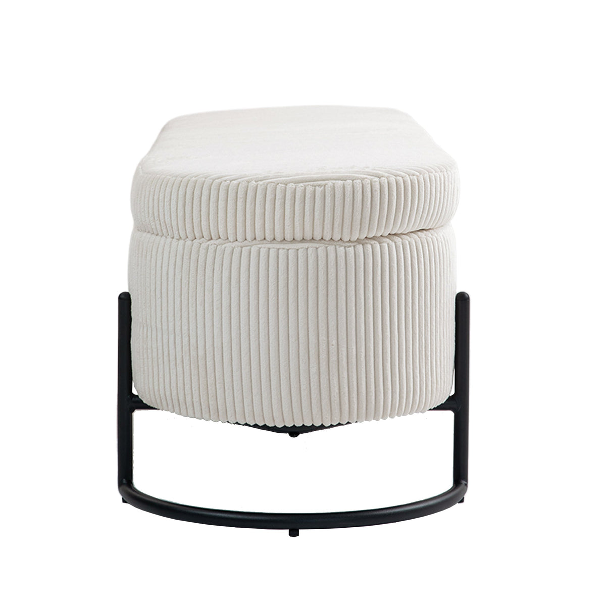 Beige Corduroy Storage Ottoman with Gas-Strut Lift Lid