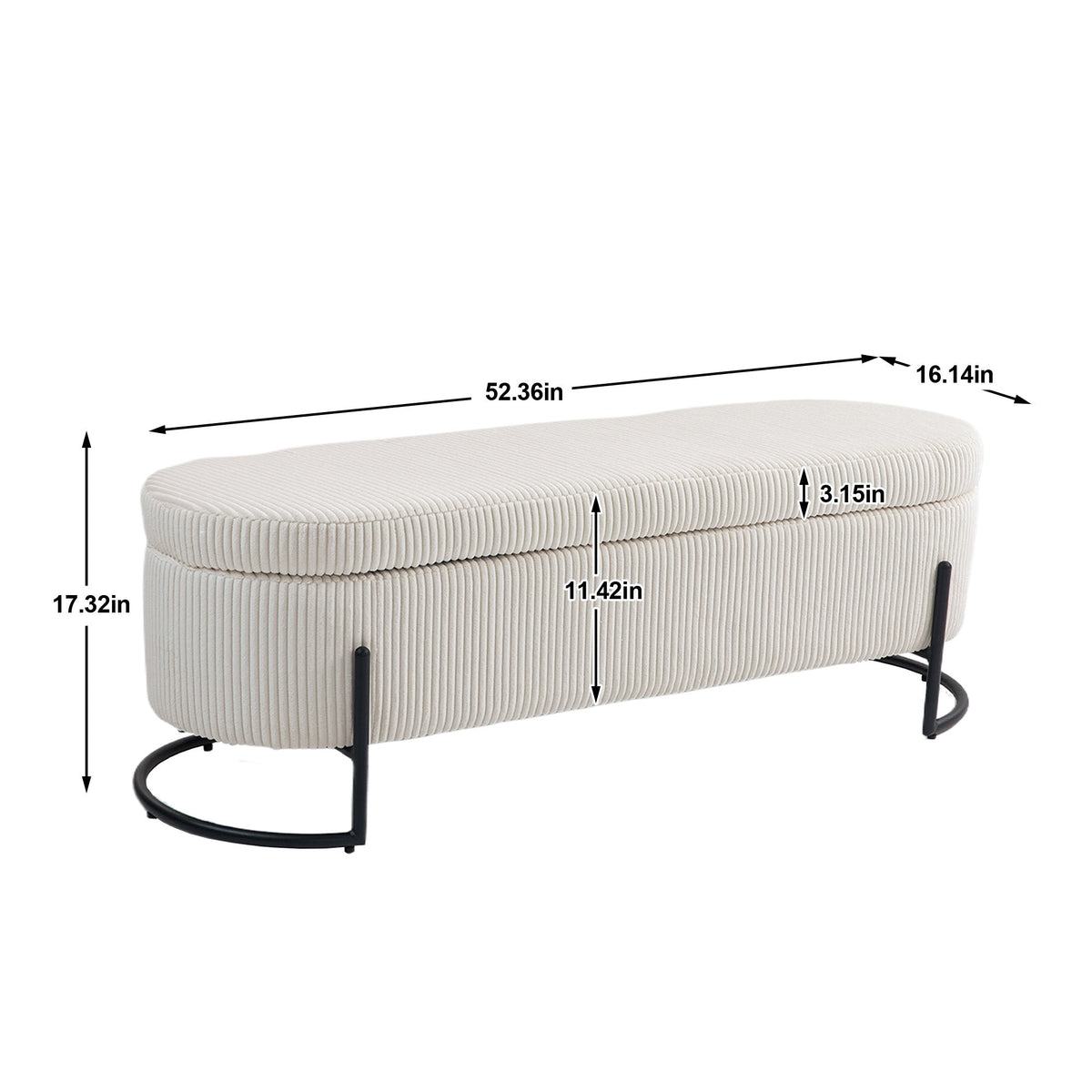 Beige Corduroy Storage Ottoman with Gas-Strut Lift Lid