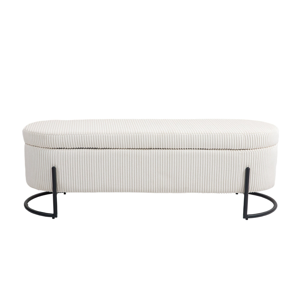 Beige Corduroy Storage Ottoman with Gas-Strut Lift Lid