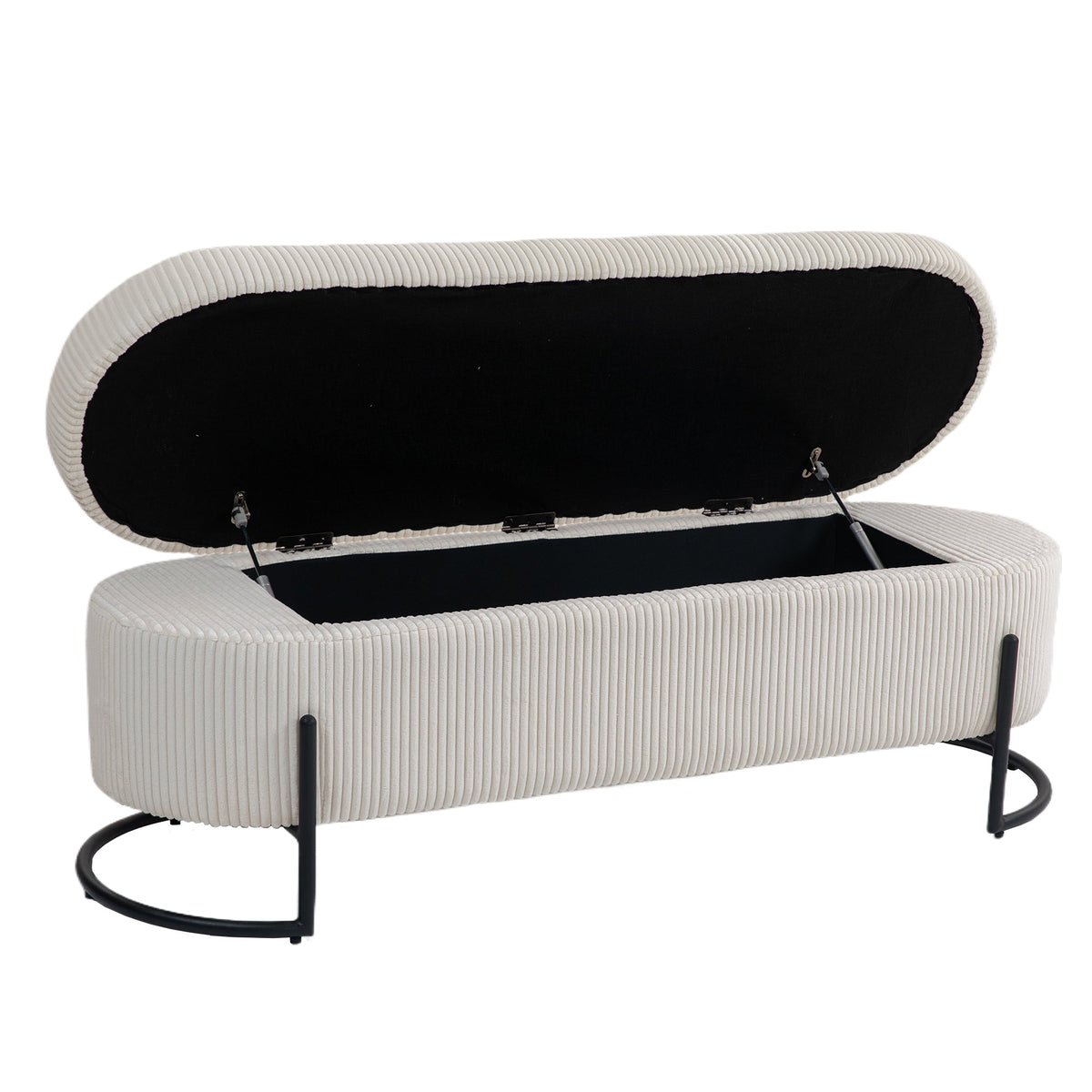 Beige Corduroy Storage Ottoman with Gas-Strut Lift Lid