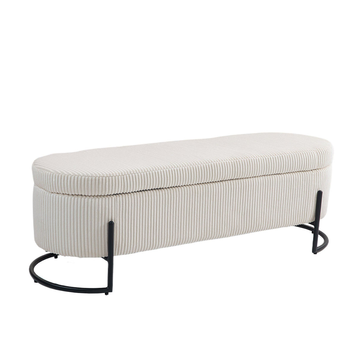 Beige Corduroy Storage Ottoman with Gas-Strut Lift Lid