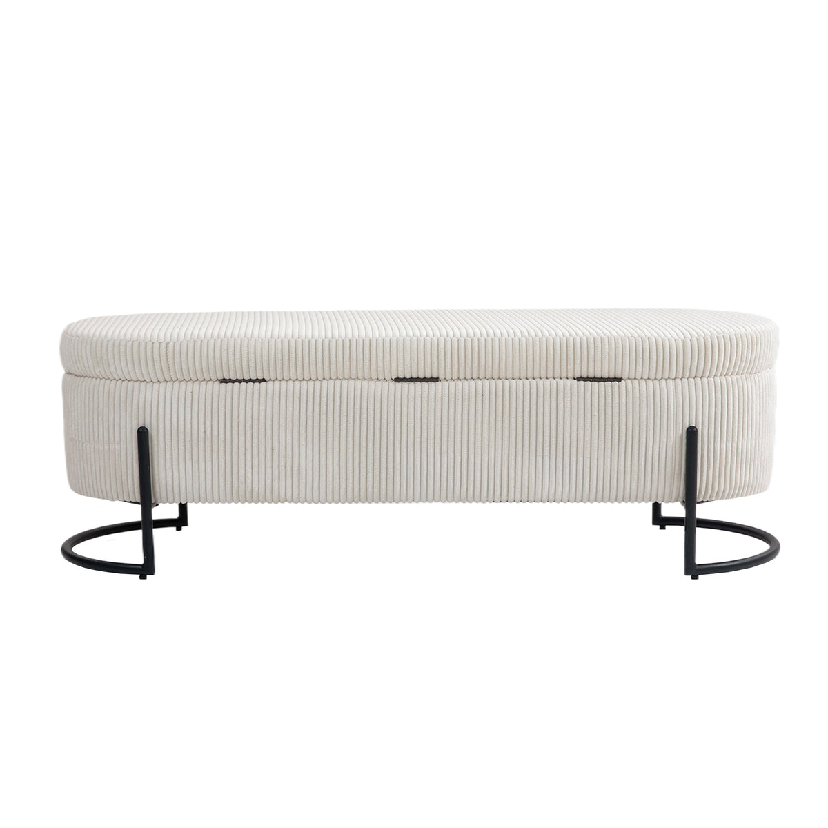 Beige Corduroy Storage Ottoman with Gas-Strut Lift Lid