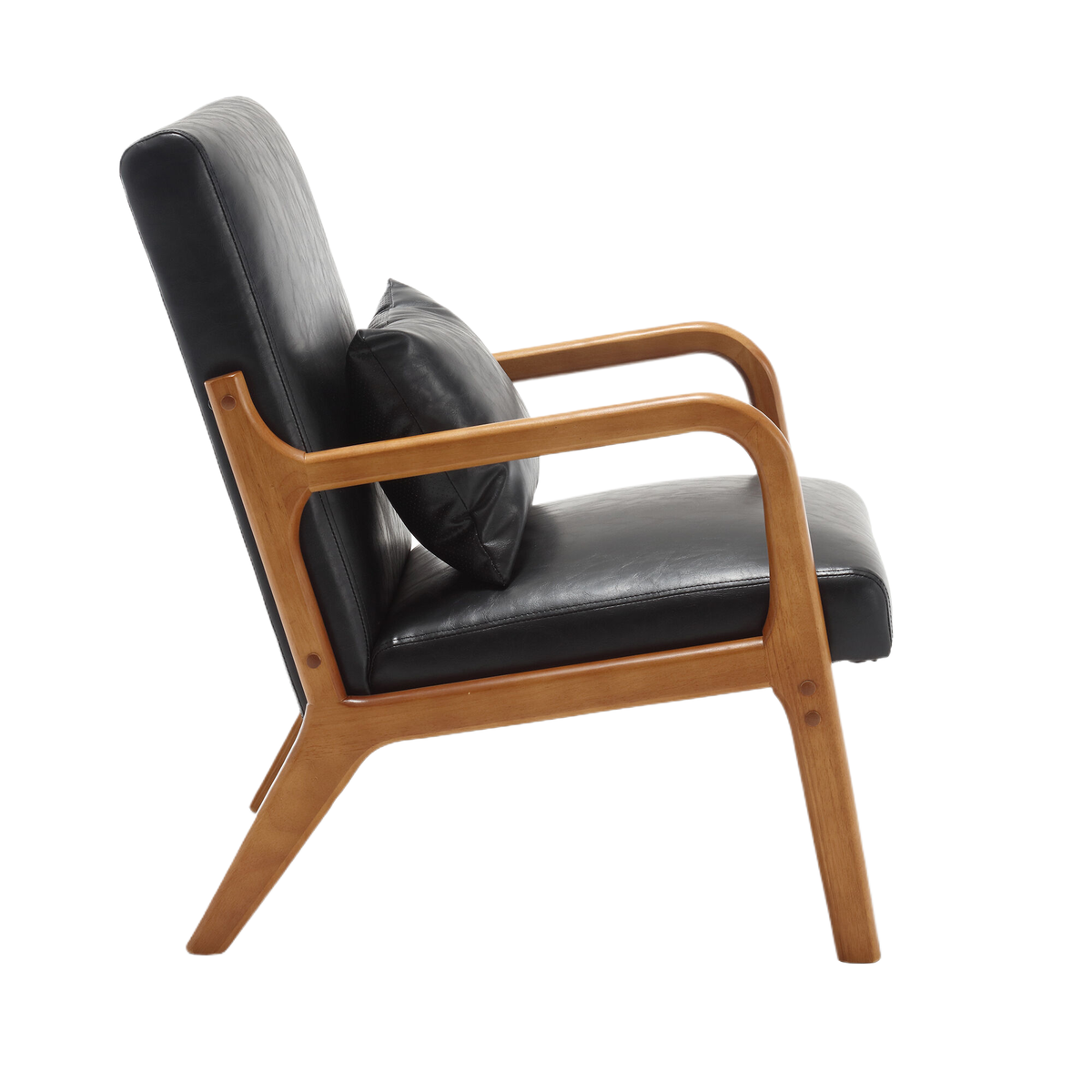 Black Faux Leather Accent Armchair with Lumbar Pillow