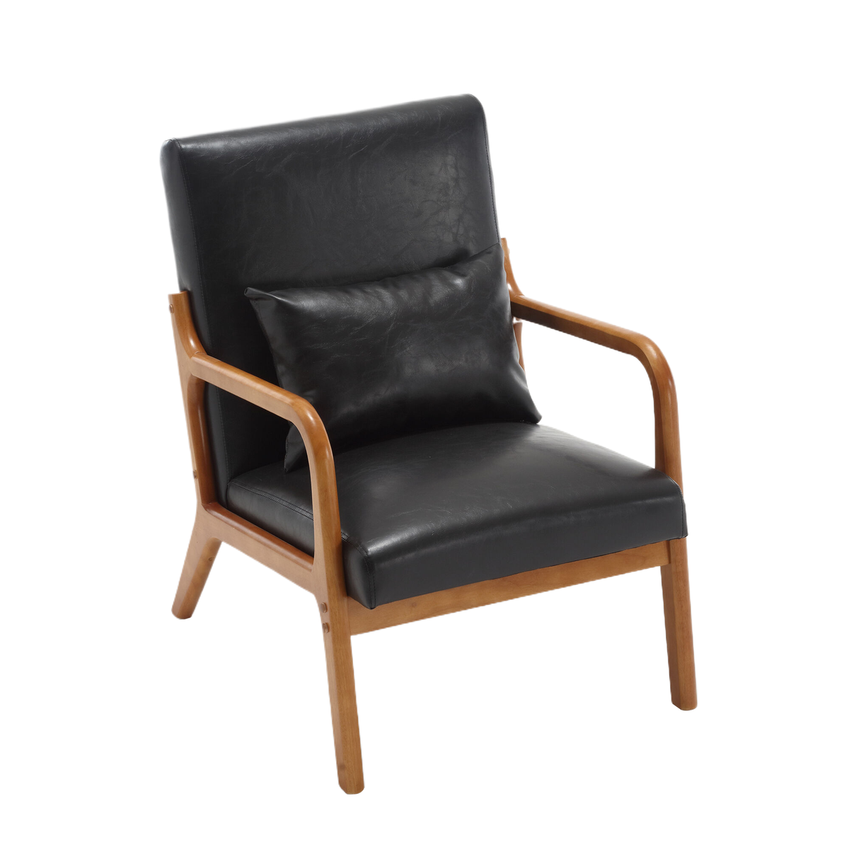 Black Faux Leather Accent Armchair with Lumbar Pillow