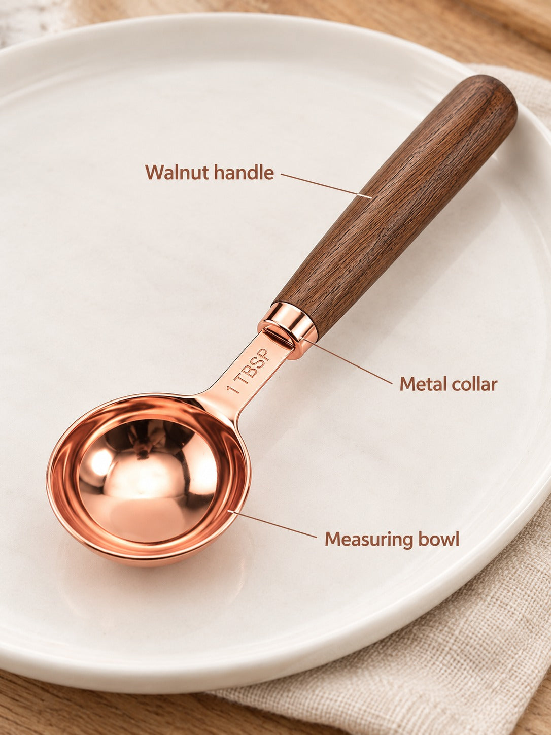 Copper Measuring Cups and Spoons with Walnut Handles