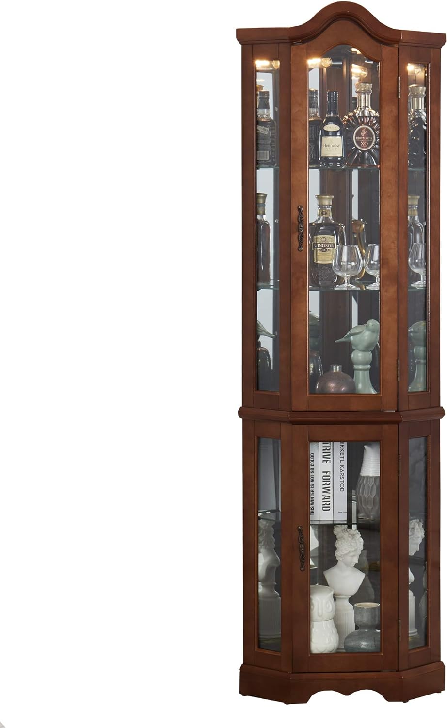Corner Curio Cabinet with Mirrored Back & Glass Shelves