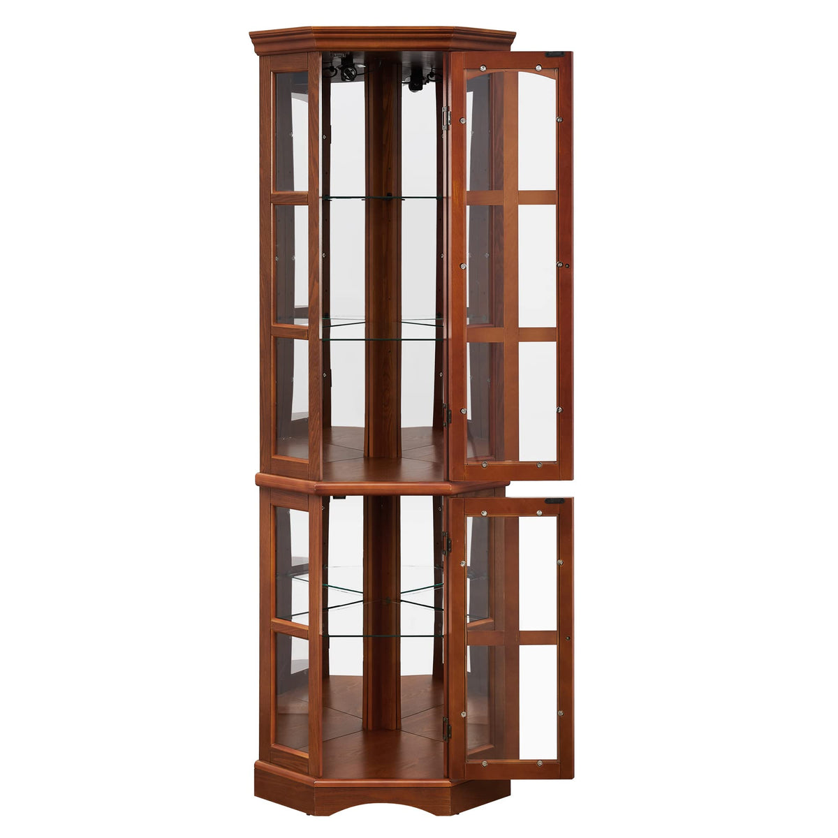 Corner Curio Cabinet with LED Lighting and 5 Shelves