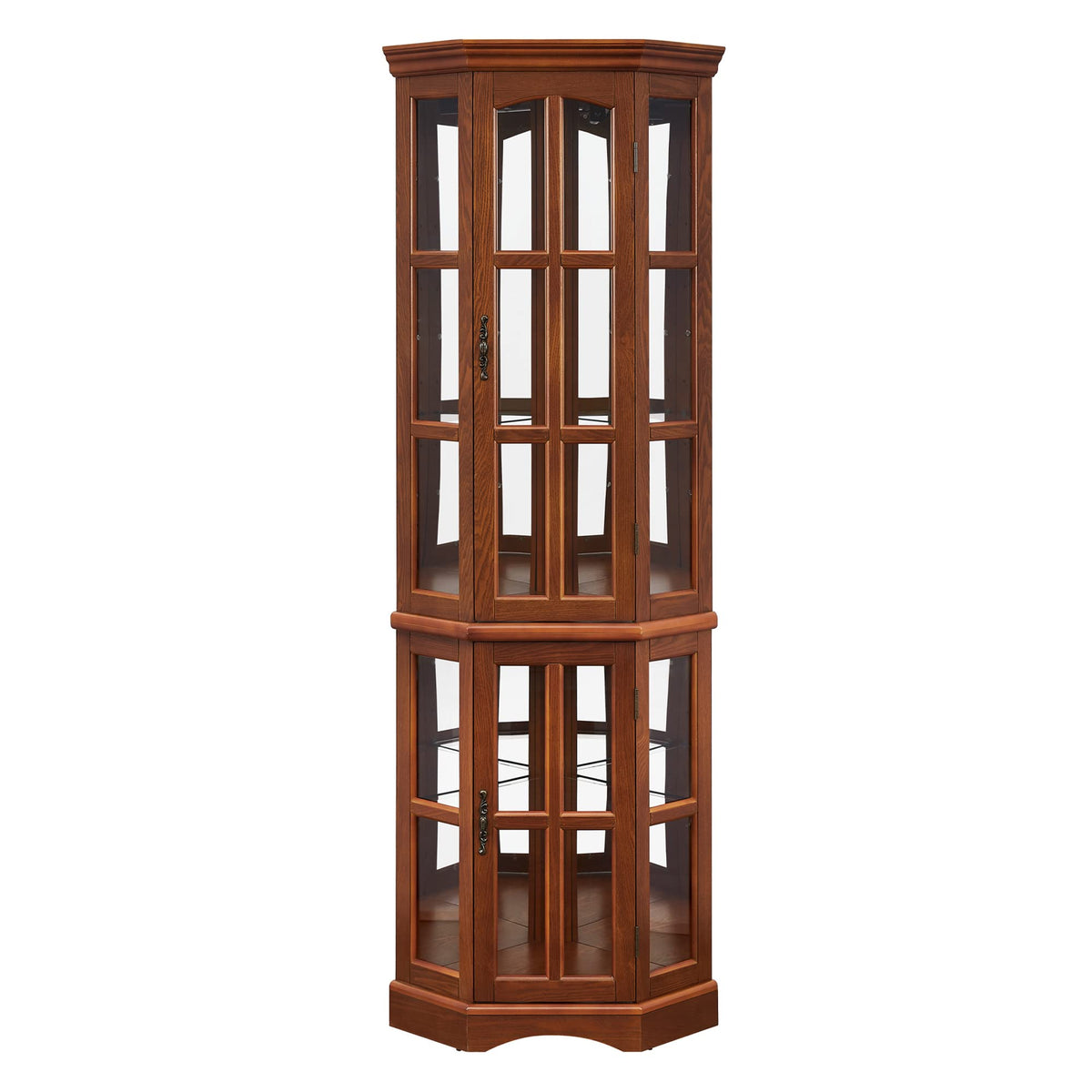Corner Curio Cabinet with LED Lighting and 5 Shelves