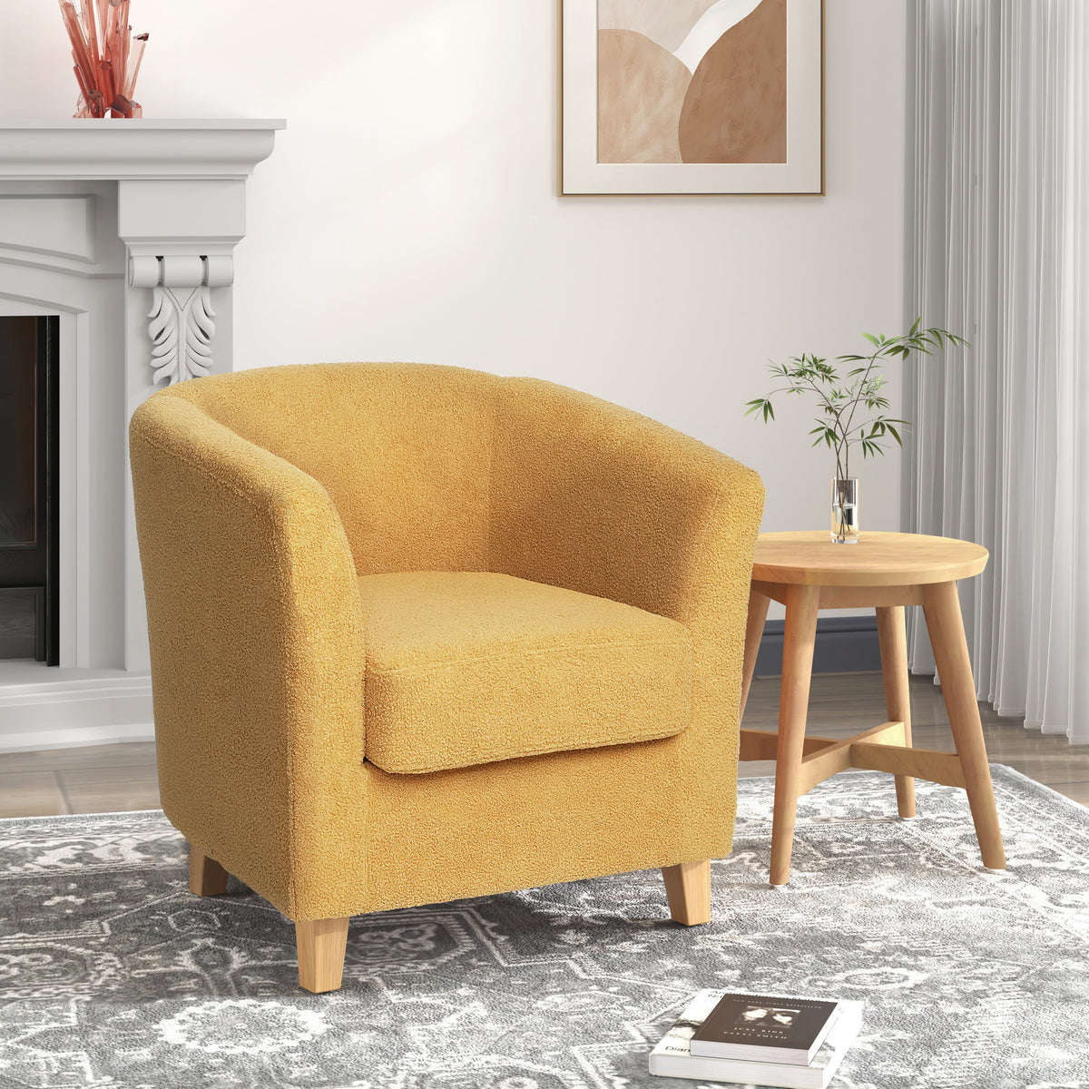 Mustard Boucle Tub Chair for Living Room Reading Nooks