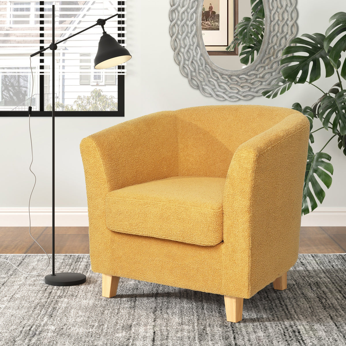 Mustard Boucle Tub Chair for Living Room Reading Nooks