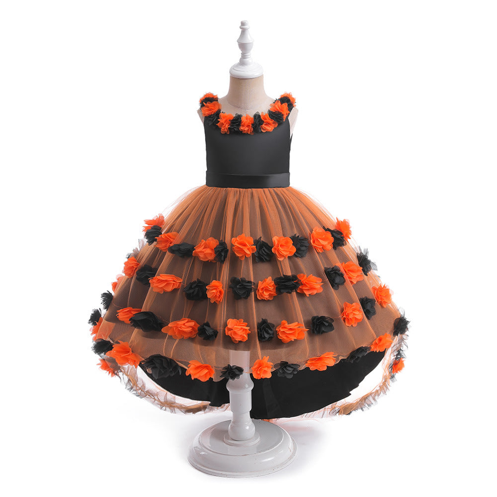 Girls' Cosplay Dress With Dramatic Floral Tulle Train