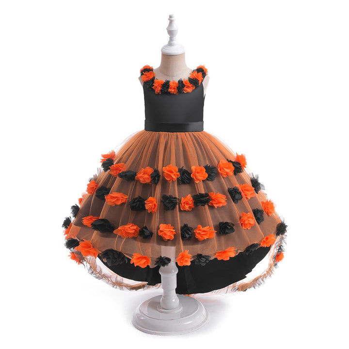 Girls' Cosplay Dress With Dramatic Floral Tulle Train