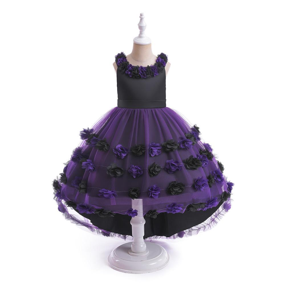 Girls' Cosplay Dress With Dramatic Floral Tulle Train