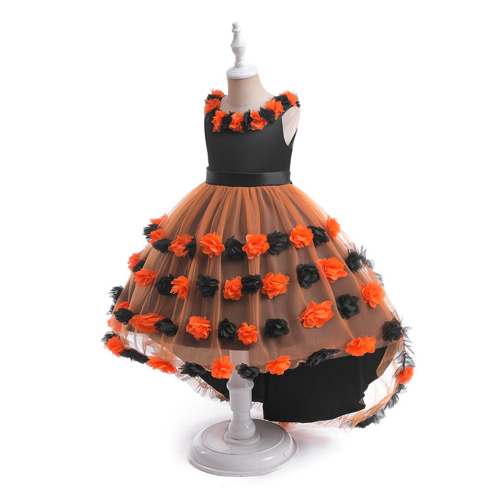 Girls' Cosplay Dress With Dramatic Floral Tulle Train