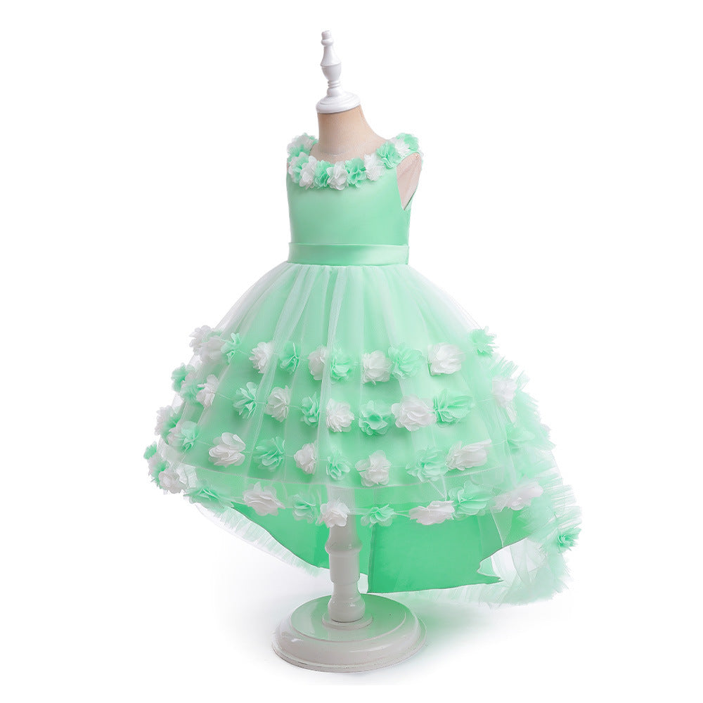 Girls' Cosplay Dress With Dramatic Floral Tulle Train
