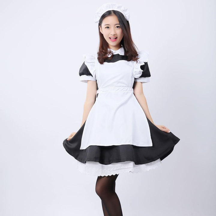 Lolita Maid Cosplay Dress With Ruffled Apron Costume