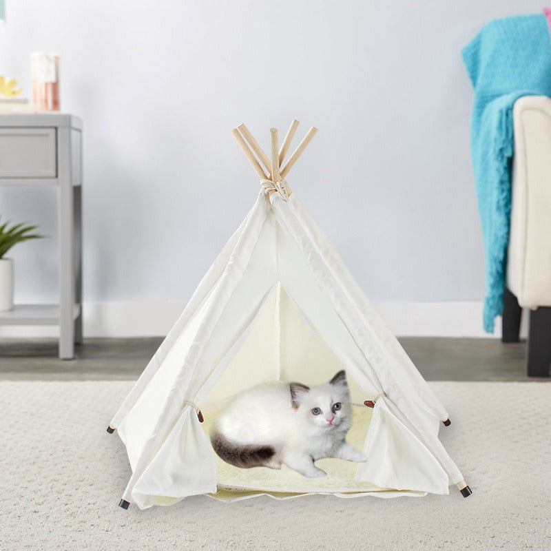 Pet Teepee Bed with Plush Mat for Cozy Indoor Naps