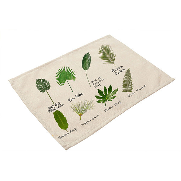 Cotton Linen Tropical Leaf Placemats for Dining Table
