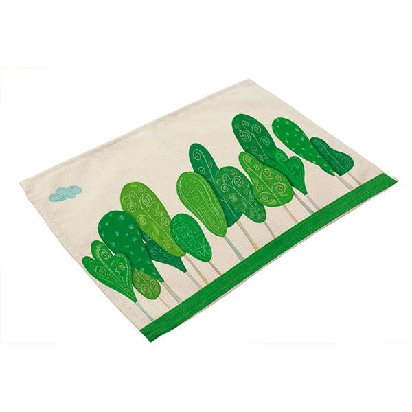 Cotton Linen Tropical Leaf Placemats for Dining Table