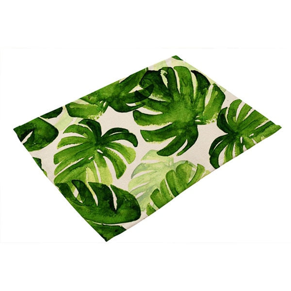 Cotton Linen Tropical Leaf Placemats for Dining Table