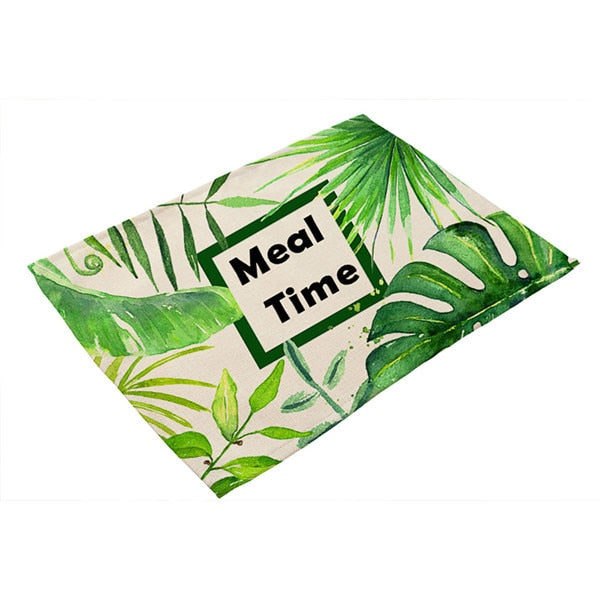 Cotton Linen Tropical Leaf Placemats for Dining Table