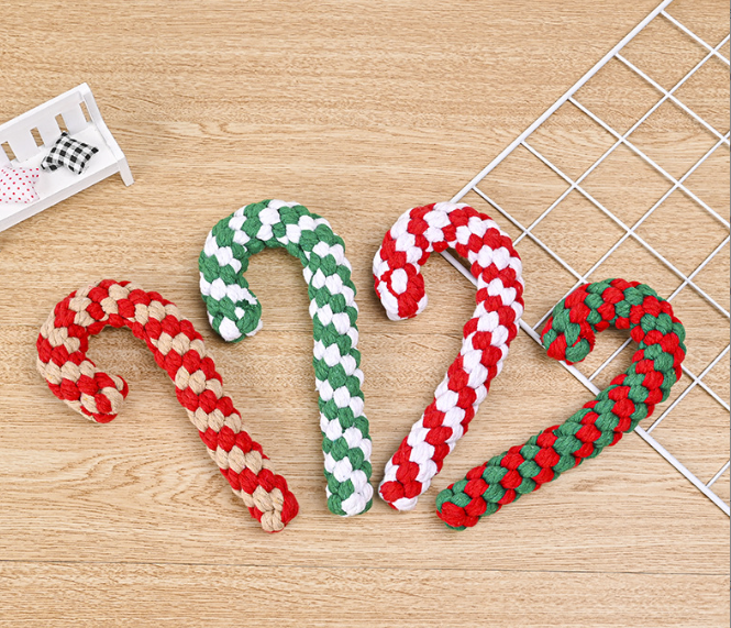 Candy Cane Cotton Rope Dog Chew Toy for Teeth Cleaning