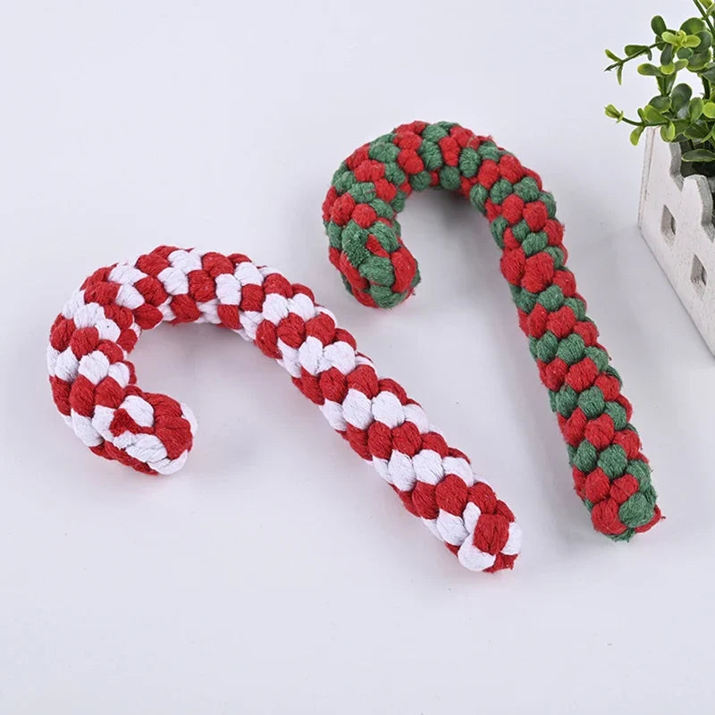 Candy Cane Cotton Rope Dog Chew Toy for Teeth Cleaning