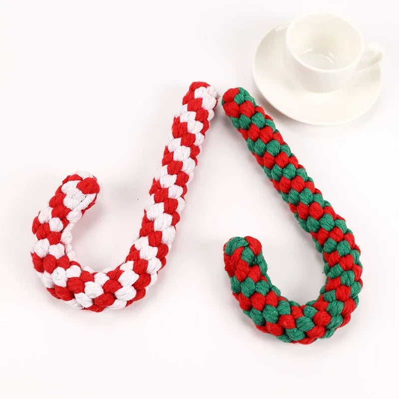 Candy Cane Cotton Rope Dog Chew Toy for Teeth Cleaning
