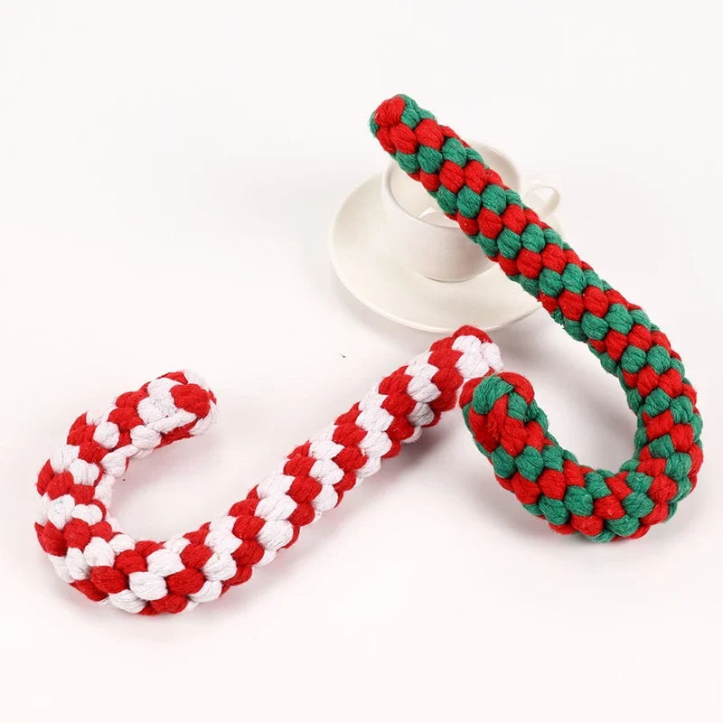 Candy Cane Cotton Rope Dog Chew Toy for Teeth Cleaning