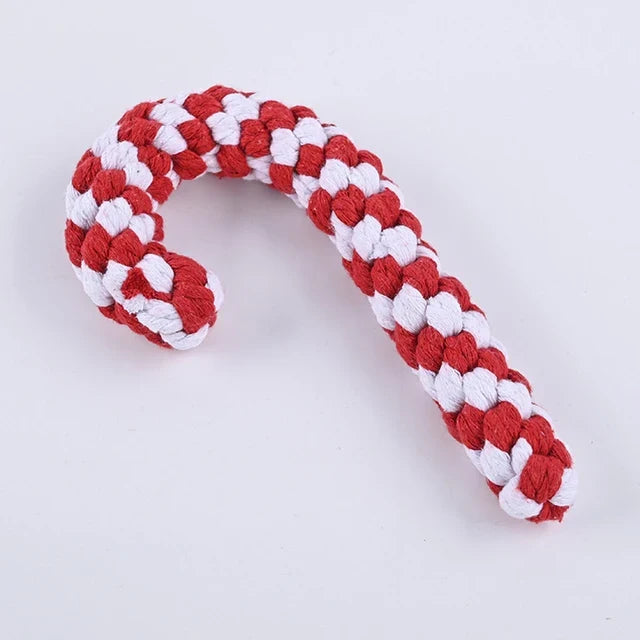 Candy Cane Cotton Rope Dog Chew Toy for Teeth Cleaning