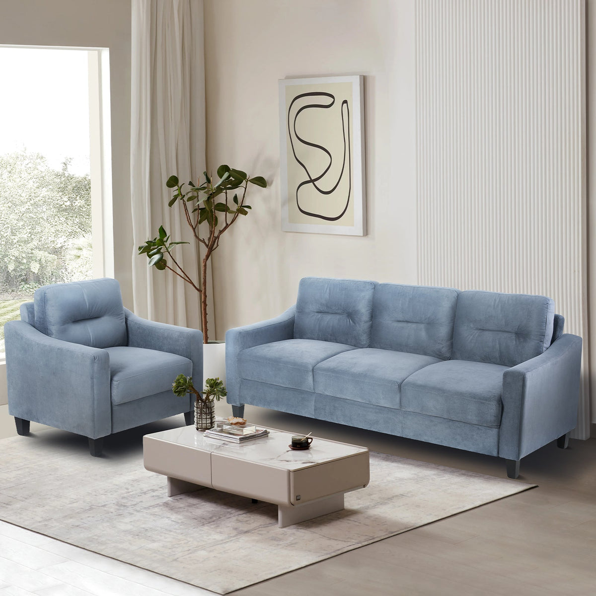 Tufted Velvet Sofa for Small Living Rooms and Bedrooms