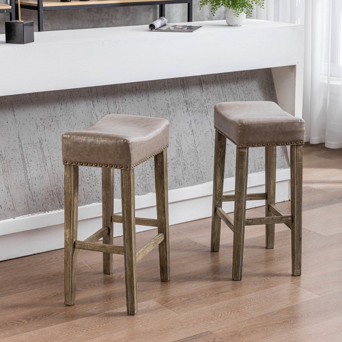 Farmhouse Counter Height Bar Stools Gray Set of 2 Backless