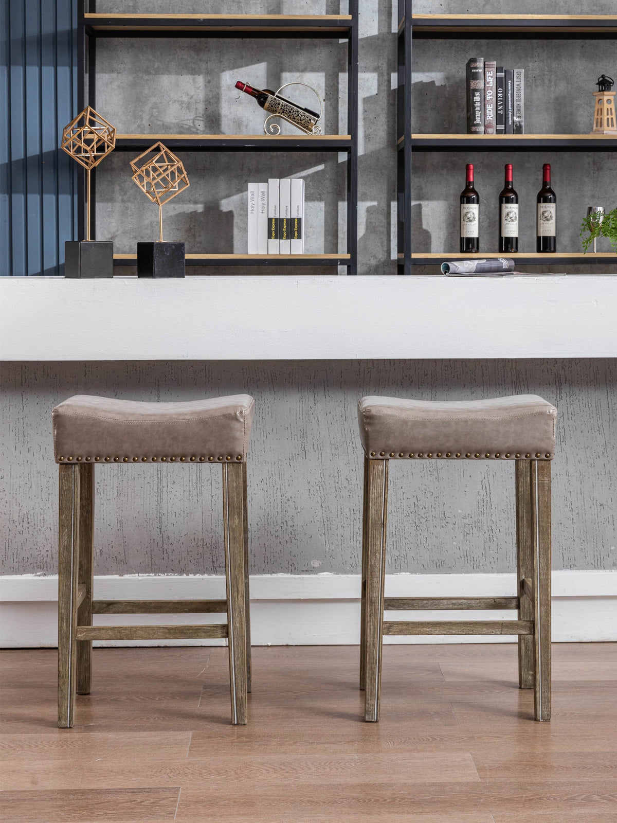 Farmhouse Counter Height Bar Stools Gray Set of 2 Backless
