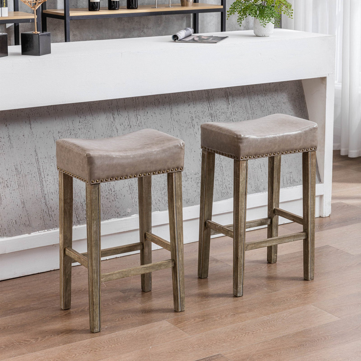 Farmhouse Counter Height Bar Stools Gray Set of 2 Backless