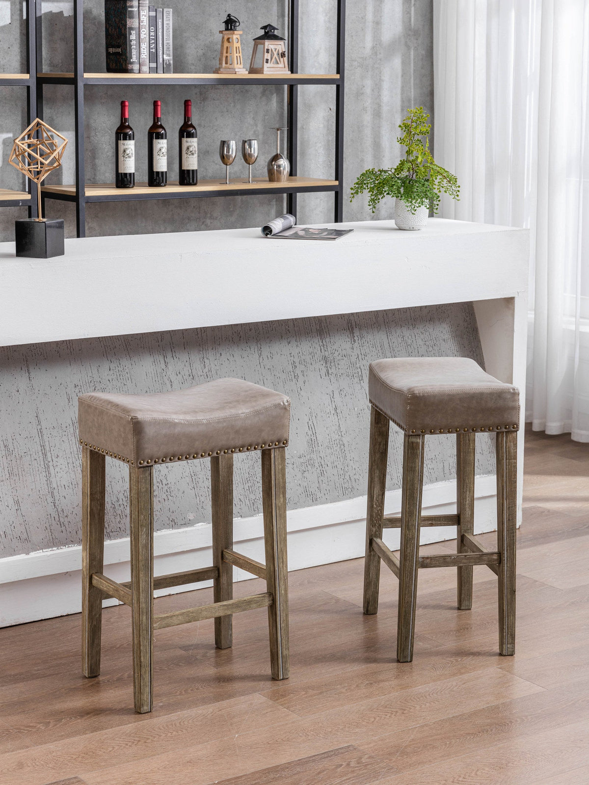 Farmhouse Counter Height Bar Stools Gray Set of 2 Backless