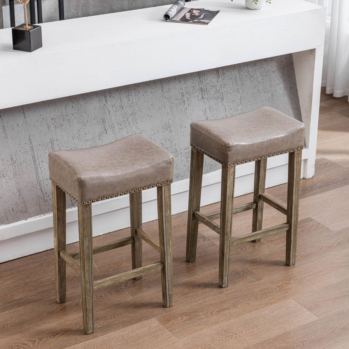Farmhouse Counter Height Bar Stools Gray Set of 2 Backless