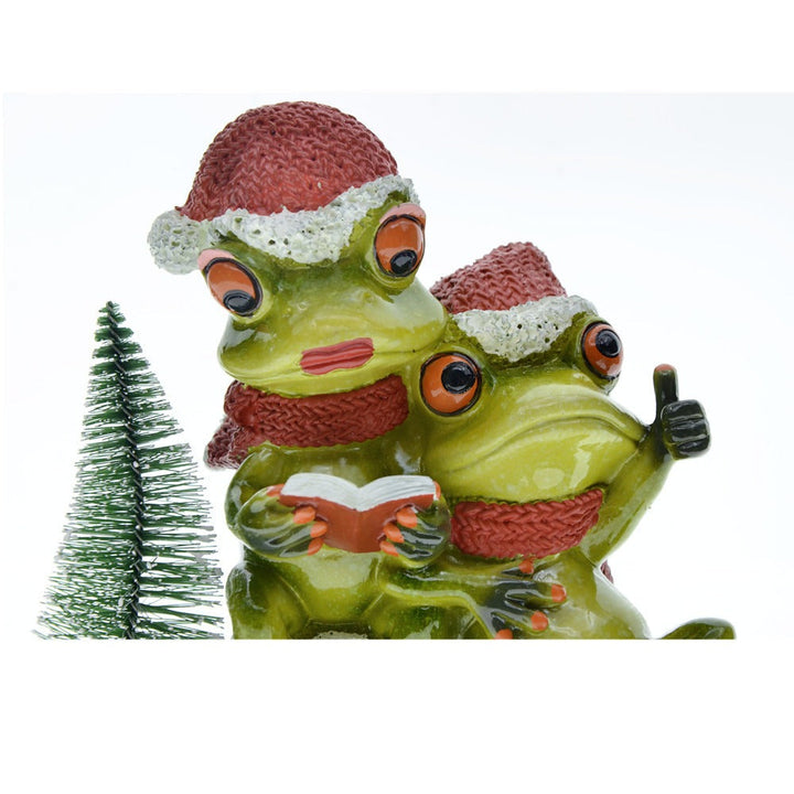 Couple Frog Resin Christmas Figurine Set with Tree & Base