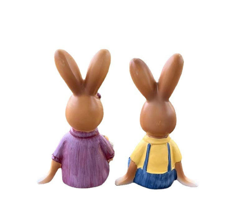 Rabbit Couple Resin Figurines for Whimsical Home Decor